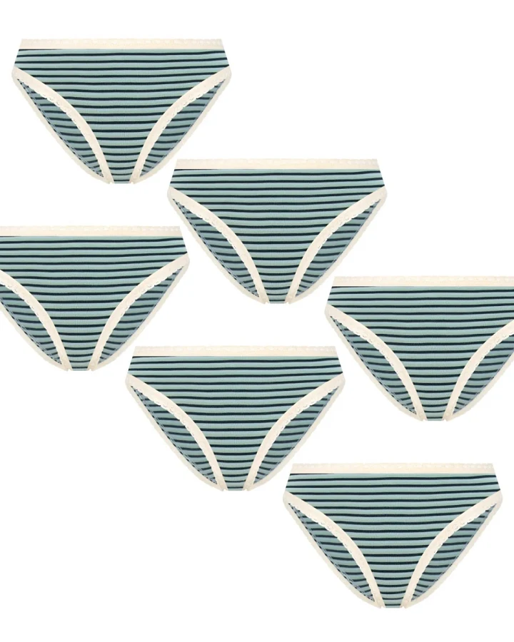 Albero Natur Damen vegan Multipack 6x Slips Mit Spitze Agave/Navy/Grau Blau