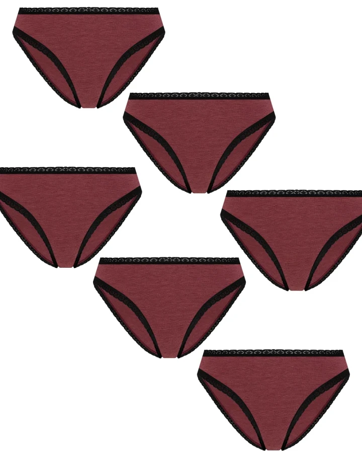 Albero Natur Damen vegan Multipack 6x Slips Mit Spitze Kaffee/Rostrot