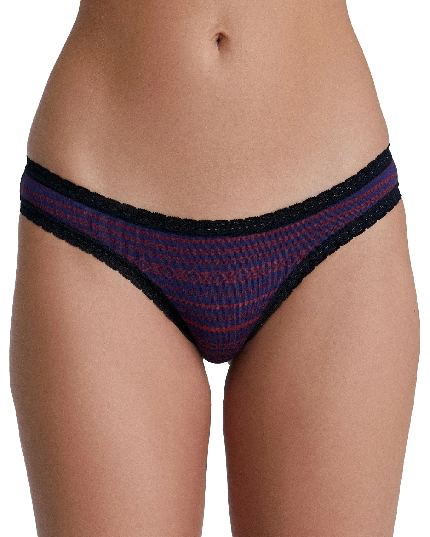 Albero Natur Damen vegan Multipack 6x Slips Mit Spitze Tibet Rot/Marine Geometrisch – Ansicht 2
