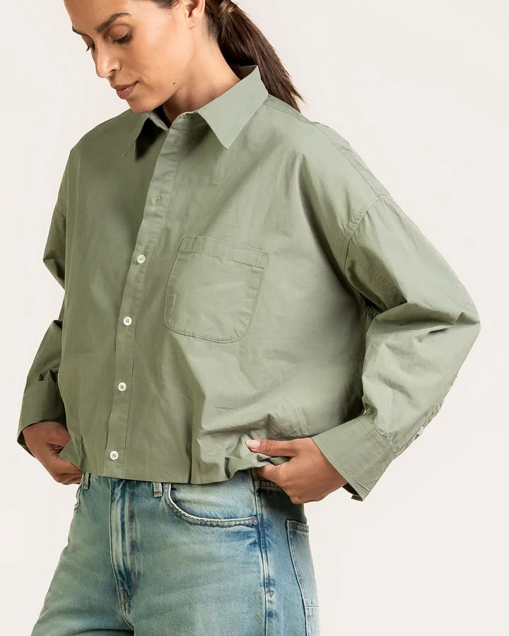 Kuyichi Damen vegan Bluse Dilek Langärmelig Moosgrün