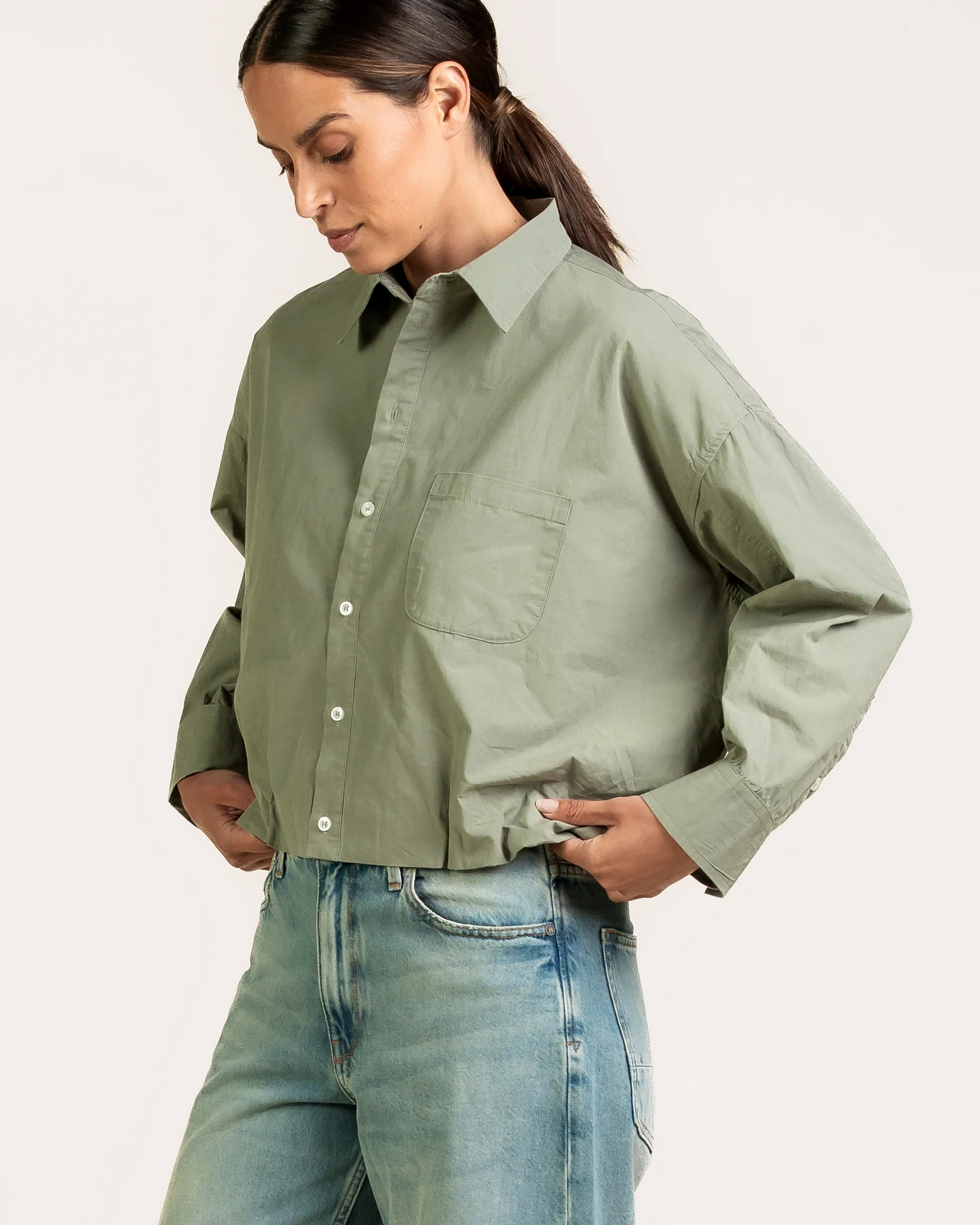 Kuyichi Damen vegan Bluse Dilek Langärmelig Moosgrün – Ansicht 2