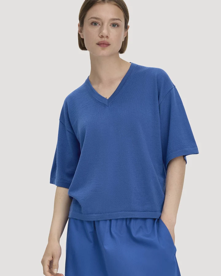 hessnatur Damen Pullover Oversize aus Bio-Merinowolle - blau - Größe L