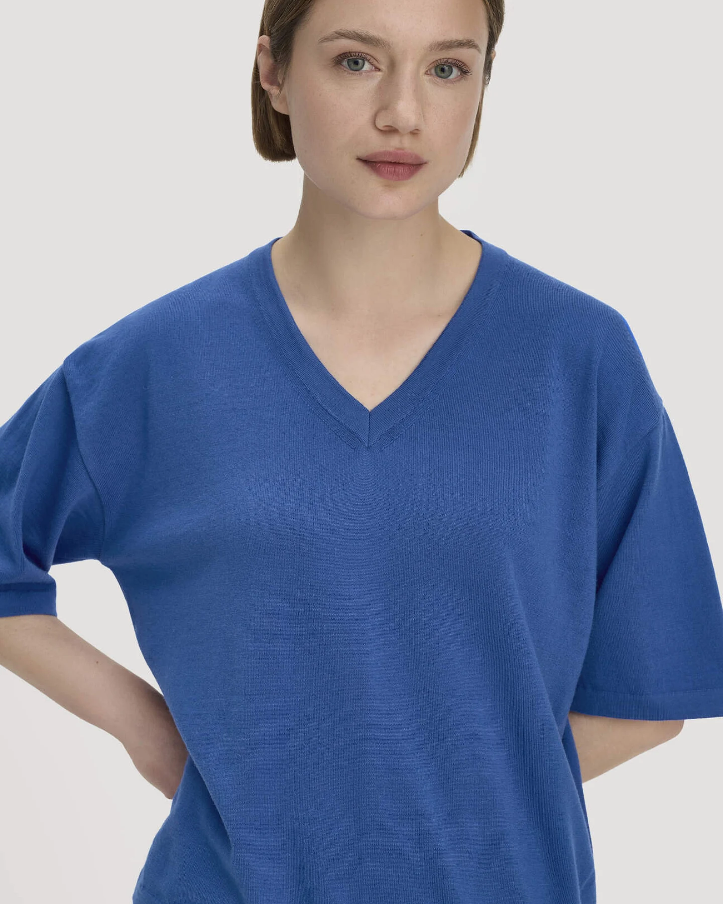 hessnatur Damen Pullover Oversize aus Bio-Merinowolle - blau - Größe L – Ansicht 4