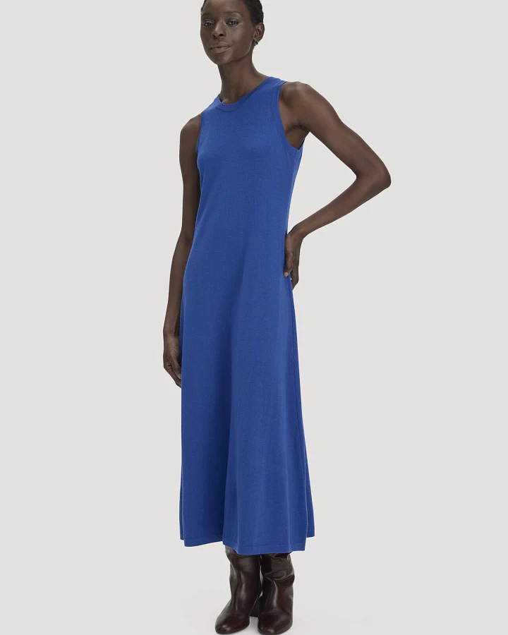 hessnatur Damen Strickkleid Regular aus Bio-Merinowolle - blau - Größe L