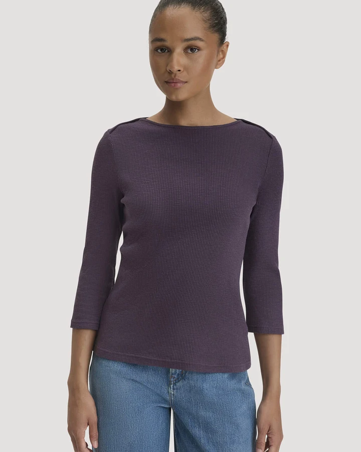 hessnatur Damen Boatneck Longsleeve Slim aus Bio-Baumwolle - lila - Größe 34