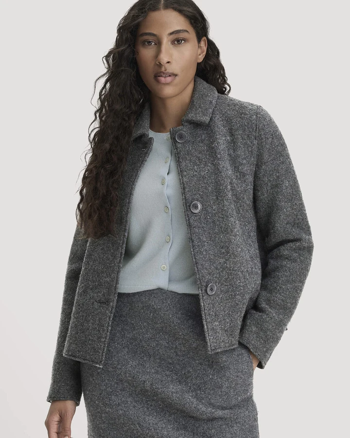 hessnatur Damen Walk Jacke Regular aus Bio-Merinowolle - grau - Größe 36