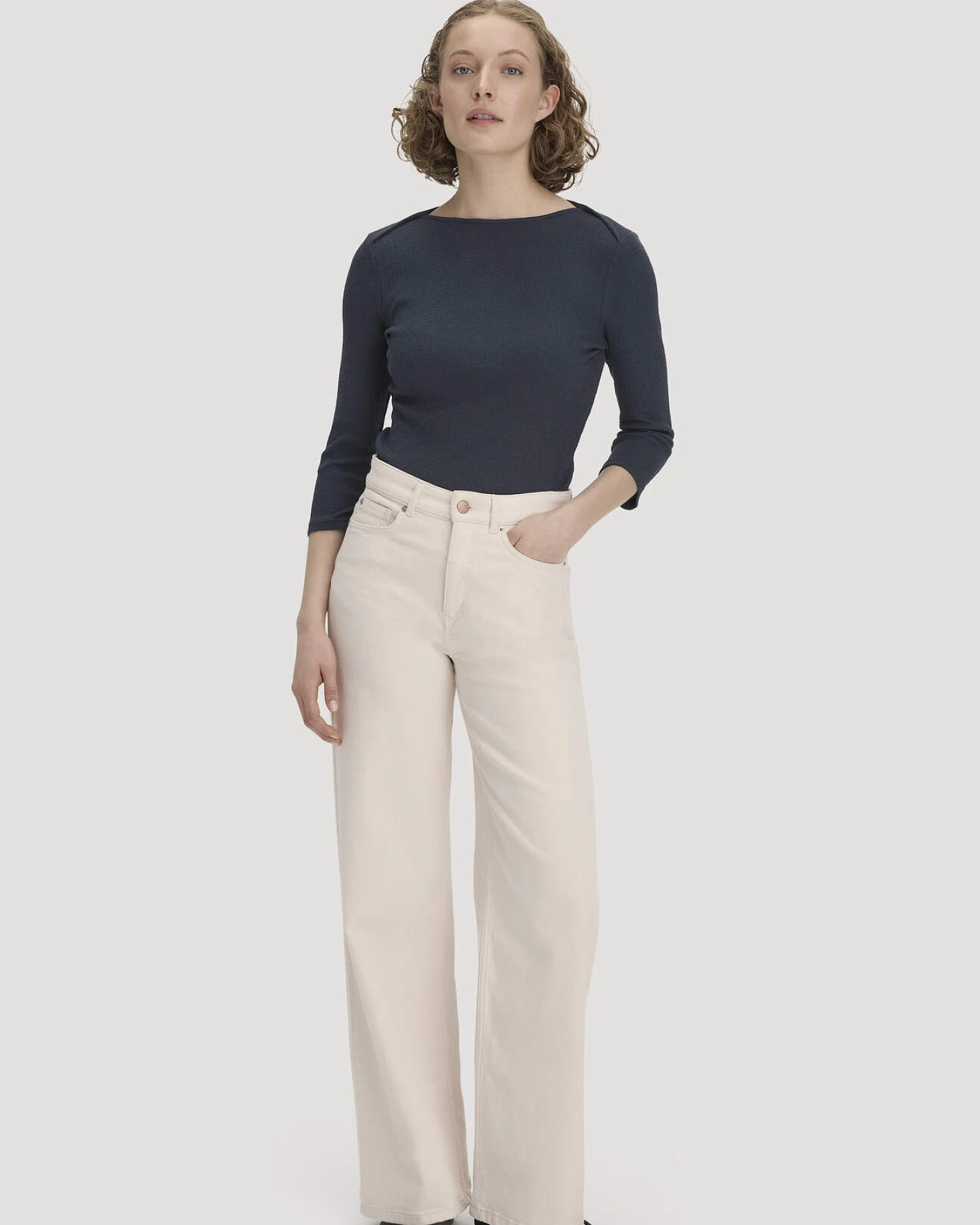 hessnatur Damen Boatneck Shirt Slim aus Bio-Baumwolle - blau - Größe 36 – Ansicht 2