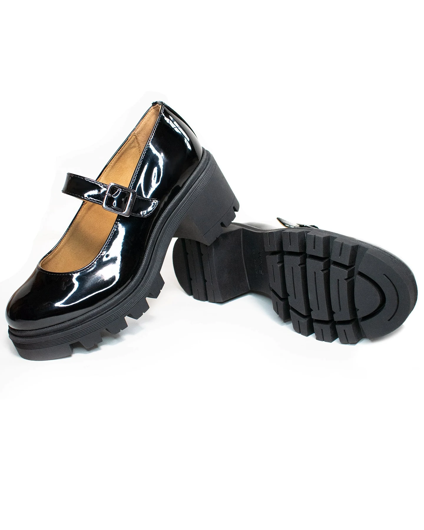 Will's Vegan Store Damen vegan Mary Janes Track Sole Schwarz – Ansicht 2