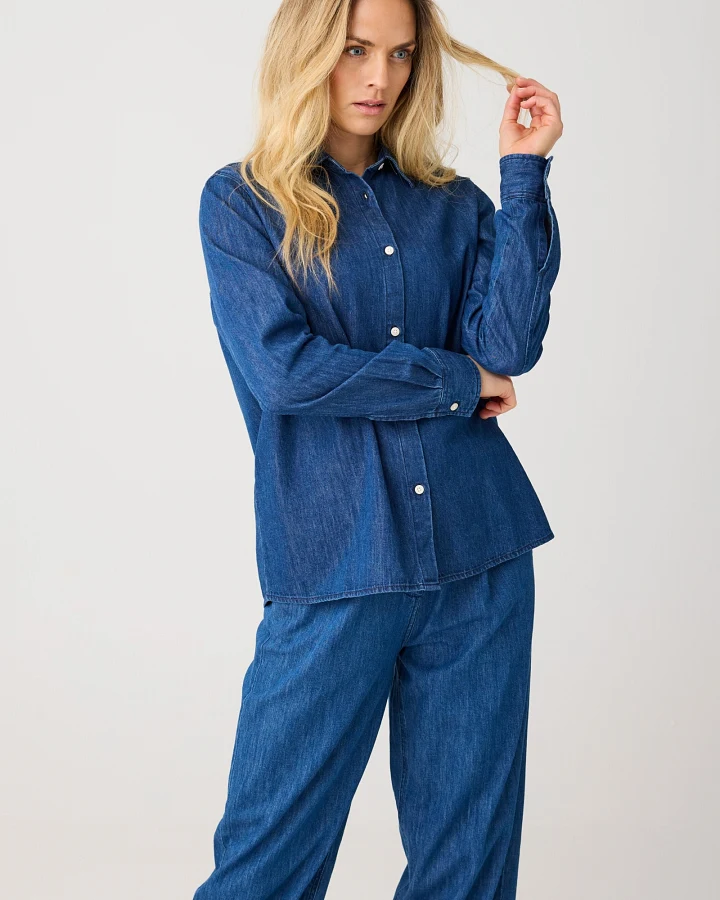 KnowledgeCotton Apparel Damen vegan Denim Shirt Dunkelblau