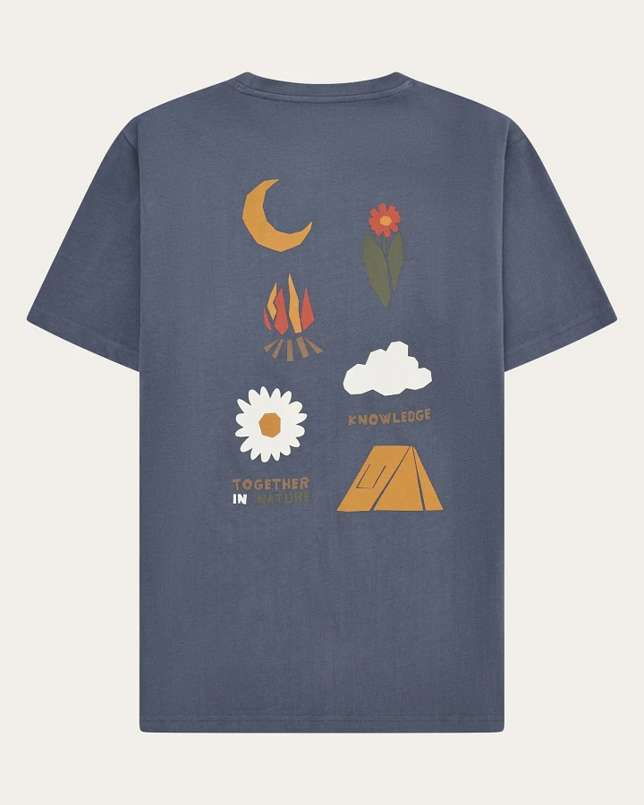 KnowledgeCotton Apparel Herren vegan T-Shirt Herren Rückenaufdruck Vintage Indigo