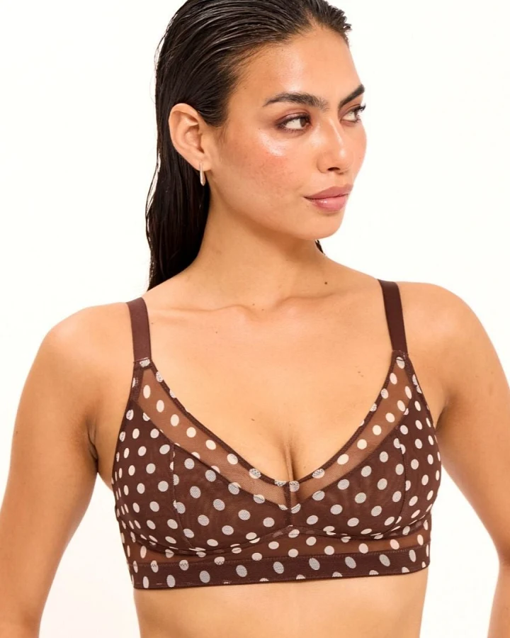 Understatement Damen vegan Bh Mit Netz-Stützfunktion, Braun Mit Punkten