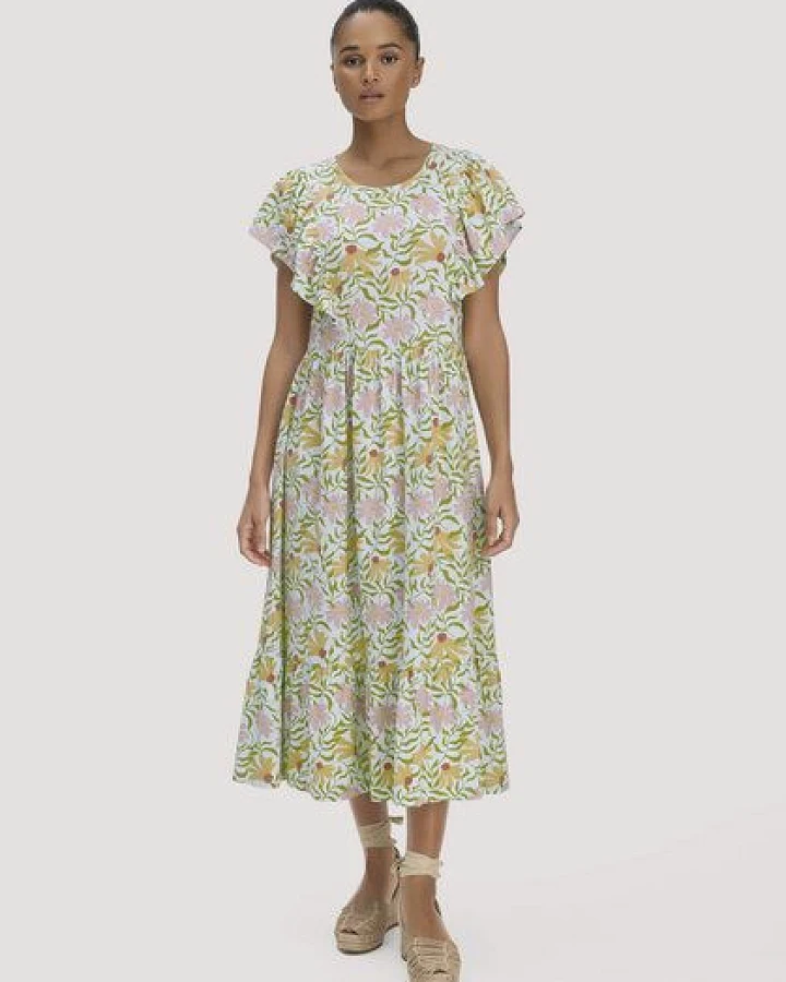 hessnatur Print Jersey Kleid Midi Relaxed aus reiner Bio-Baumwolle