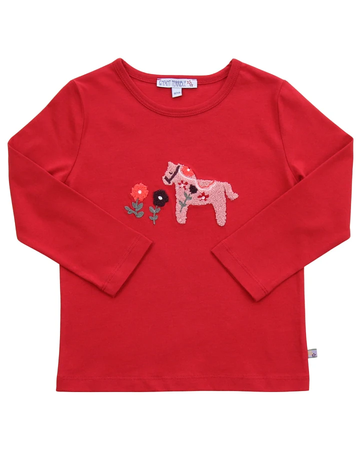 Enfant Terrible - Langarmshirt mit Pferdestickerei Bouclé burnt red
