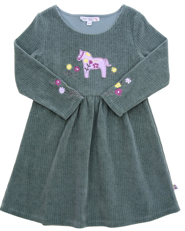 Enfant Terrible - Samtcord-Kleid mit Stickerei pistachio