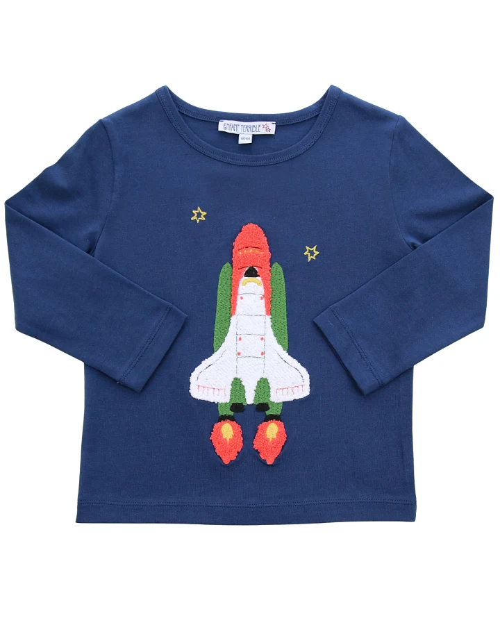 Enfant Terrible - Langarmshirt mit Raketenstickerei Bouclé midnight