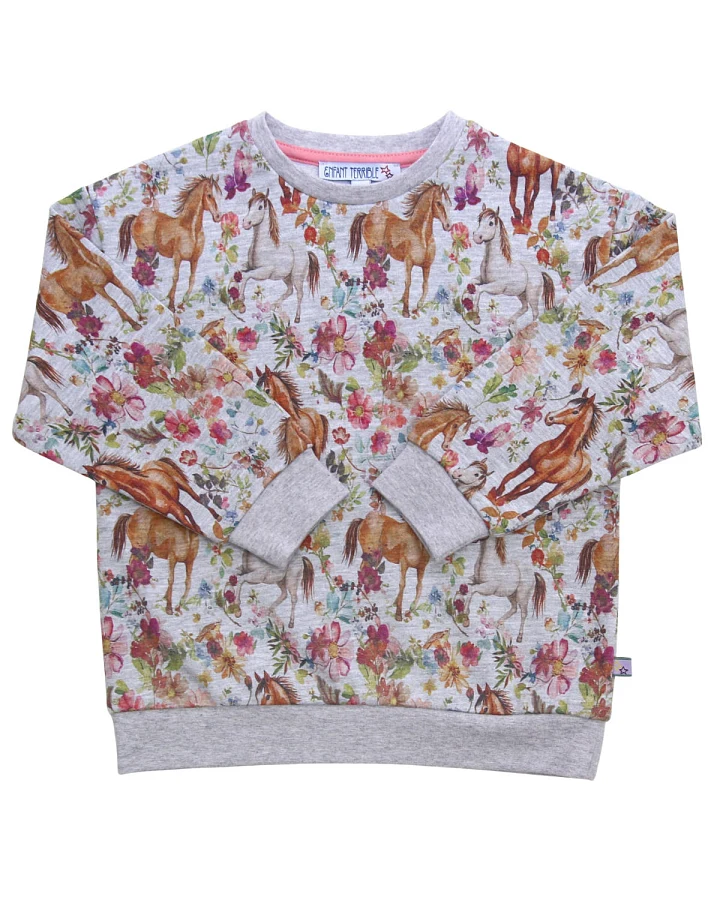 Enfant Terrible - Sweatshirt "Pferde" greymelange-aubergine
