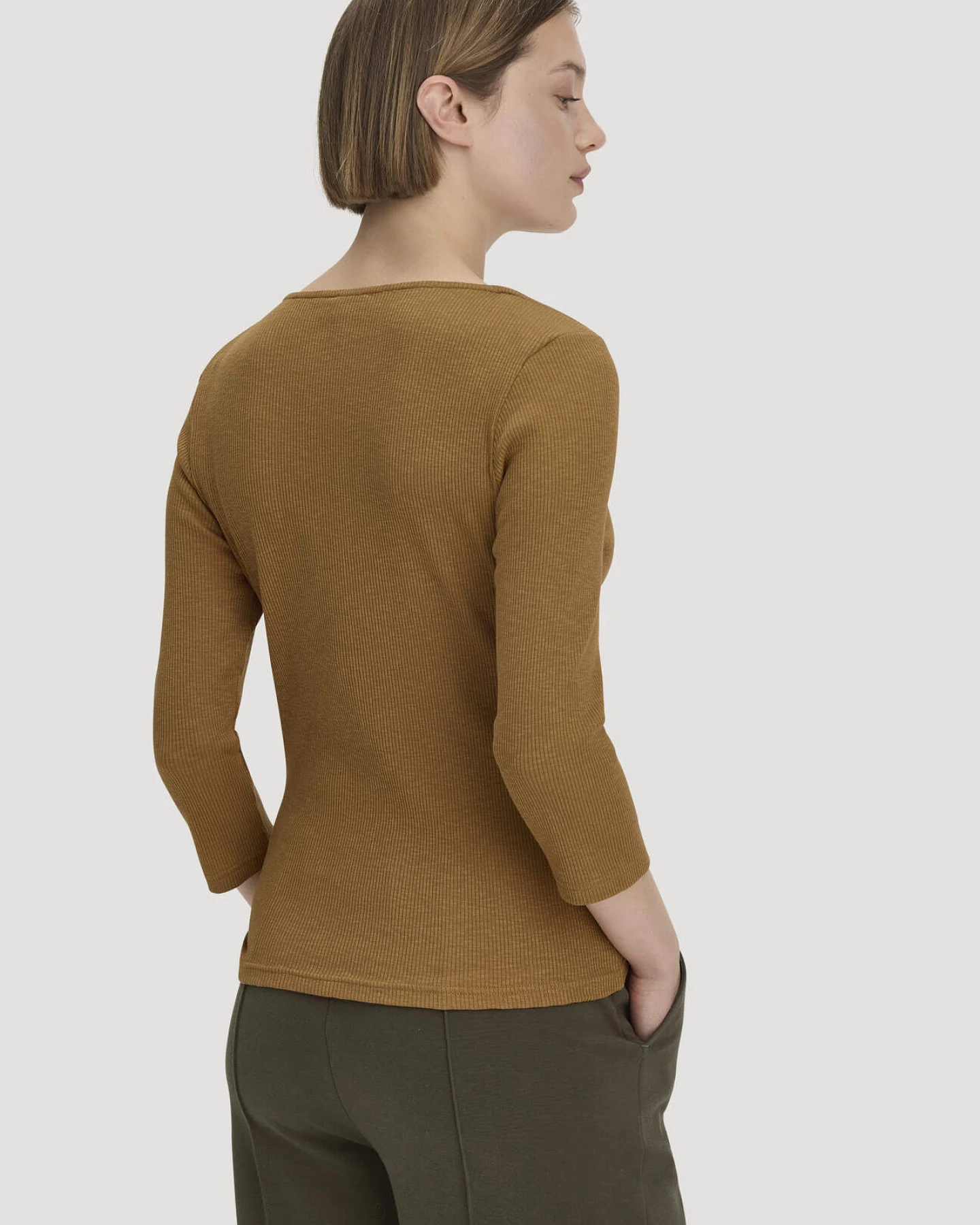 hessnatur Damen Boatneck Longsleeve Slim aus Bio-Baumwolle - orange - Größe 36 – Ansicht 3