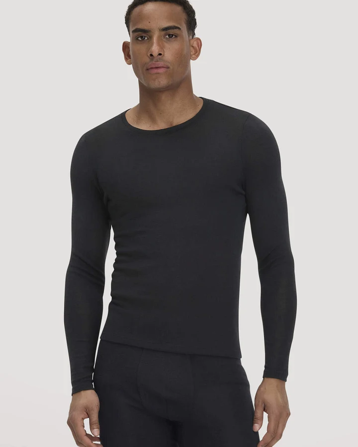 hessnatur Herren Longsleeve PURE FUNCTION aus Bio-Merinowolle und Seide - schwarz - Größe XL