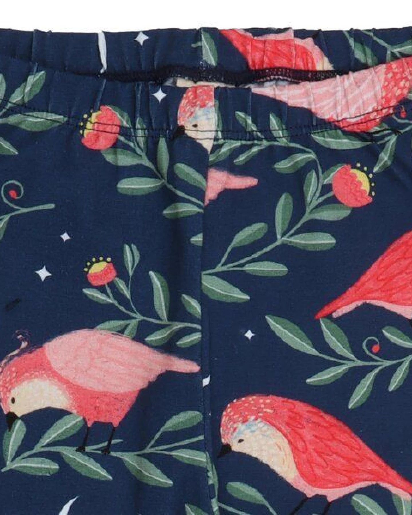 Kinder Leggings GOTS Bio-Baumwolle, Pinky Birds, dunkelblau mit Vogelprint, elastischer Bund – Walkiddy, weich & bequem für Alltag und Kita – Ansicht 3
