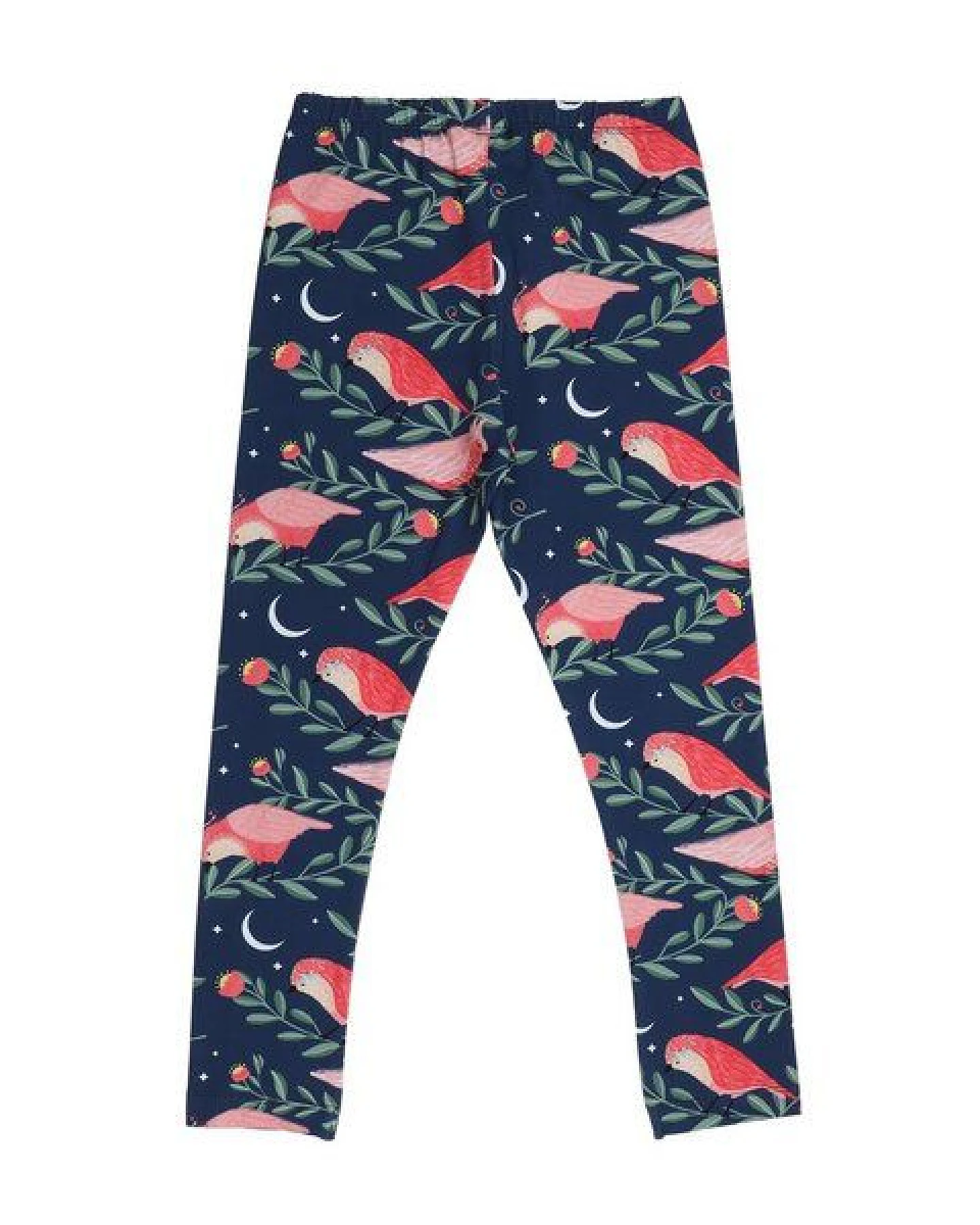 Kinder Leggings GOTS Bio-Baumwolle, Pinky Birds, dunkelblau mit Vogelprint, elastischer Bund – Walkiddy, weich & bequem für Alltag und Kita – Ansicht 4