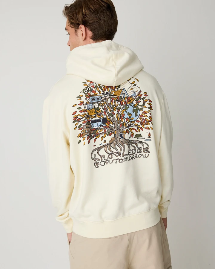 KnowledgeCotton Apparel Herren vegan Hoodie Locker Geschnitten Bedruckt Weiß, Mehrfarbig