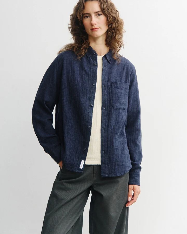 Rotholz Damen vegan Hemd Mit Knopfleiste Blau