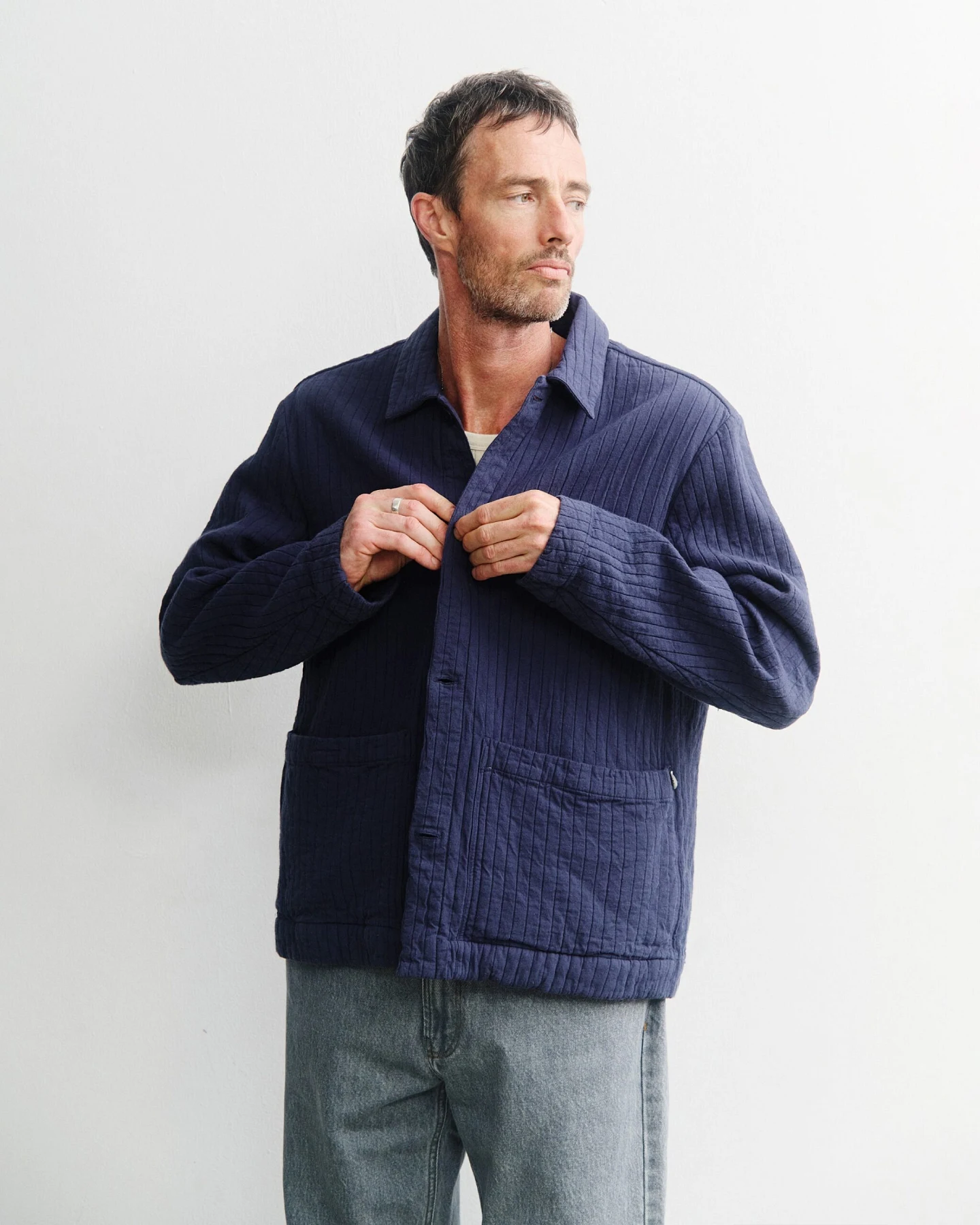 Rotholz Herren vegan Arbeitsjacke Gerippt Blau – Ansicht 2