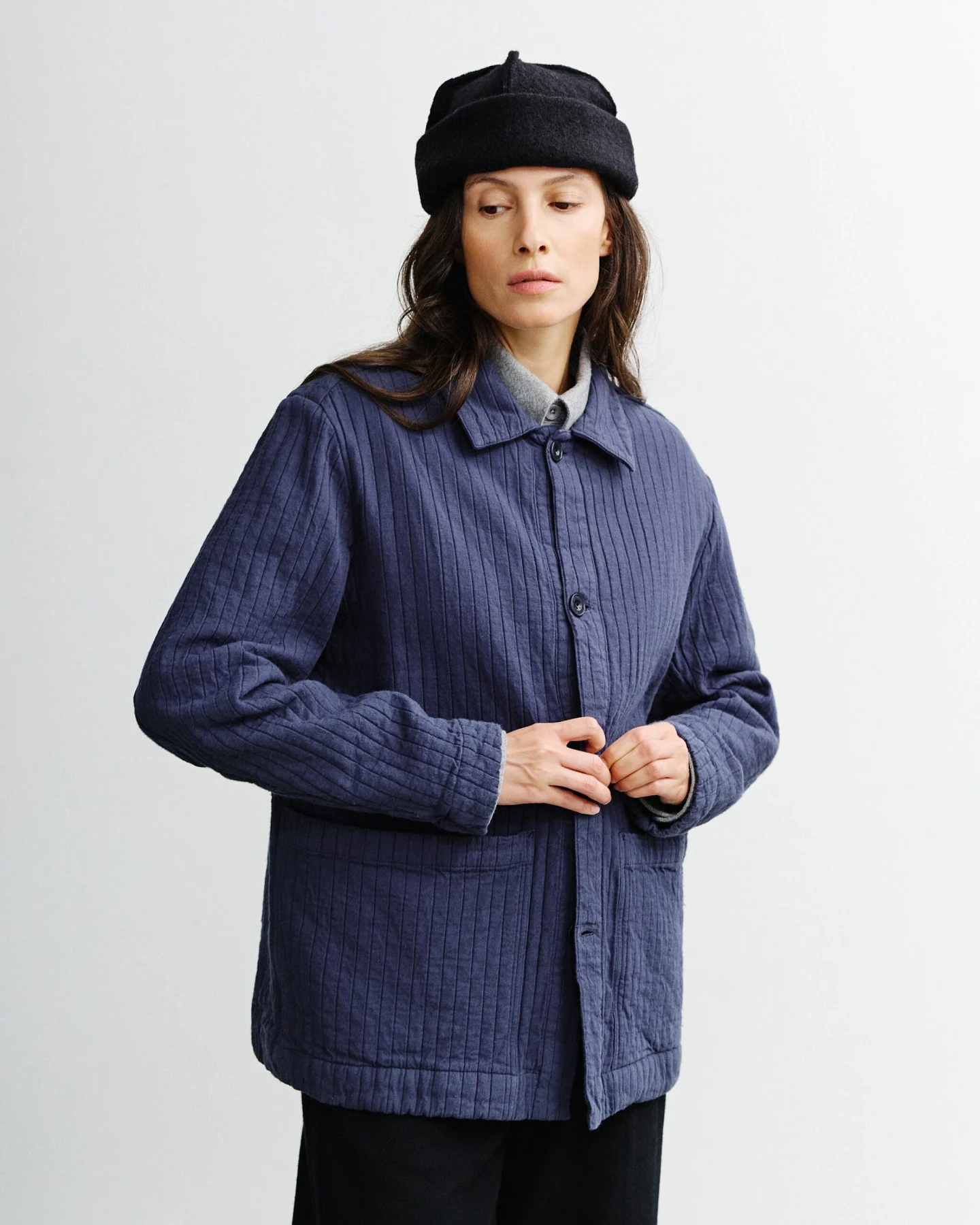 Rotholz Damen vegan Arbeitsjacke Gerippt Blau – Ansicht 2