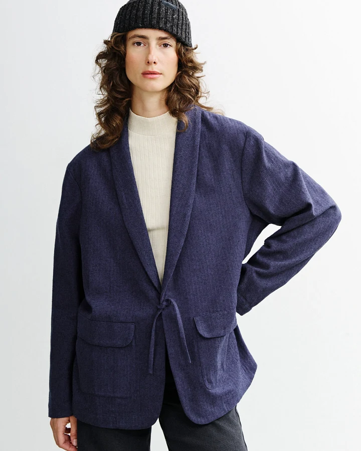 Rotholz Damen vegan Kimono-Blazer Blau