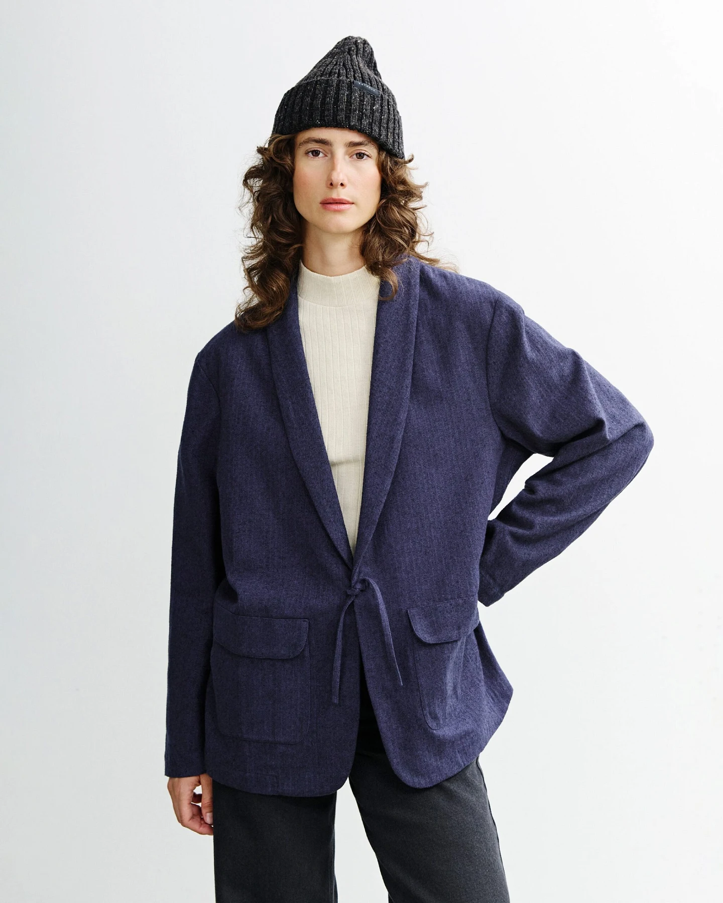 Rotholz Damen vegan Kimono-Blazer Blau – Ansicht 2