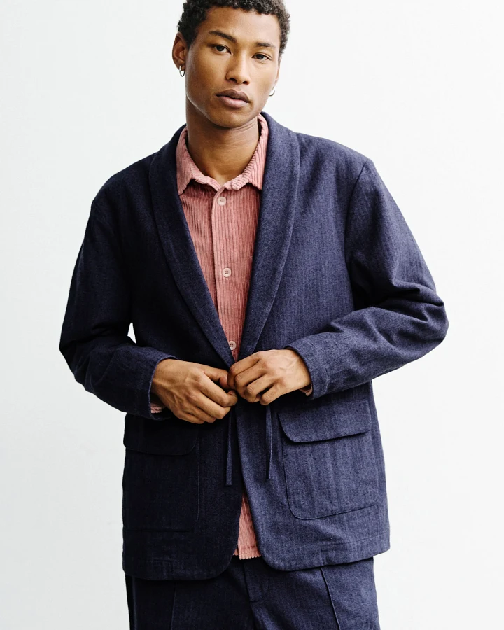 Rotholz Herren vegan Kimono-Blazer Blau