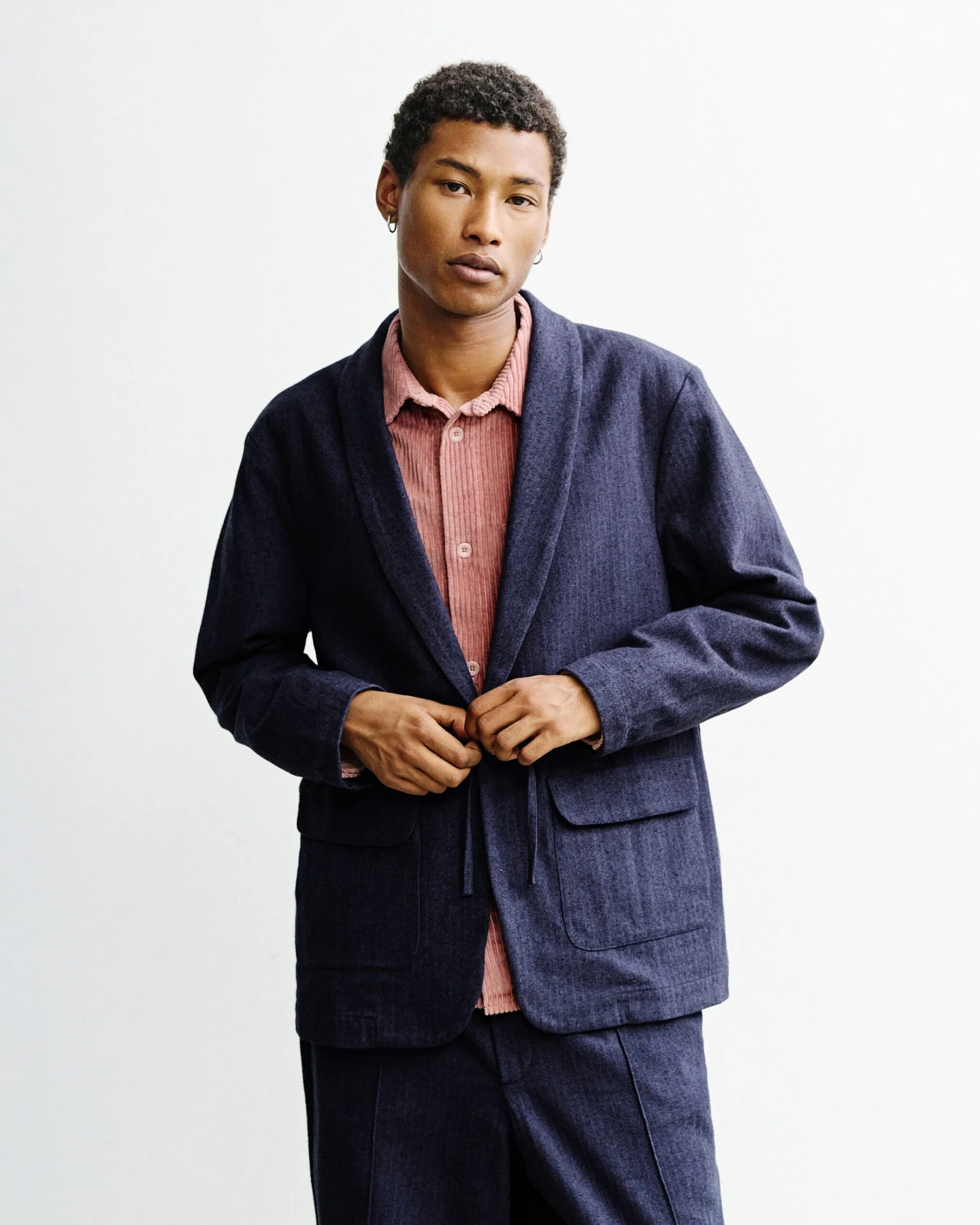 Rotholz Herren vegan Kimono-Blazer Blau – Ansicht 2