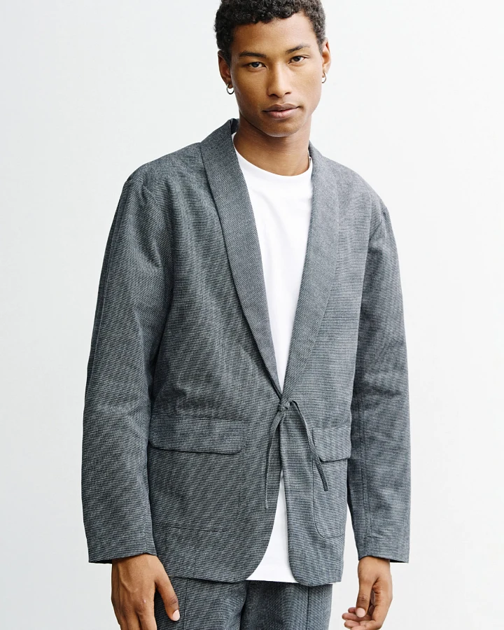 Rotholz Herren vegan Kimono-Blazer Grau Meliert