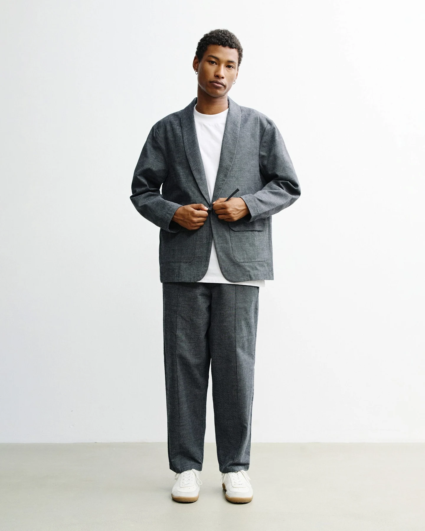 Rotholz Herren vegan Kimono-Blazer Grau Meliert – Ansicht 2