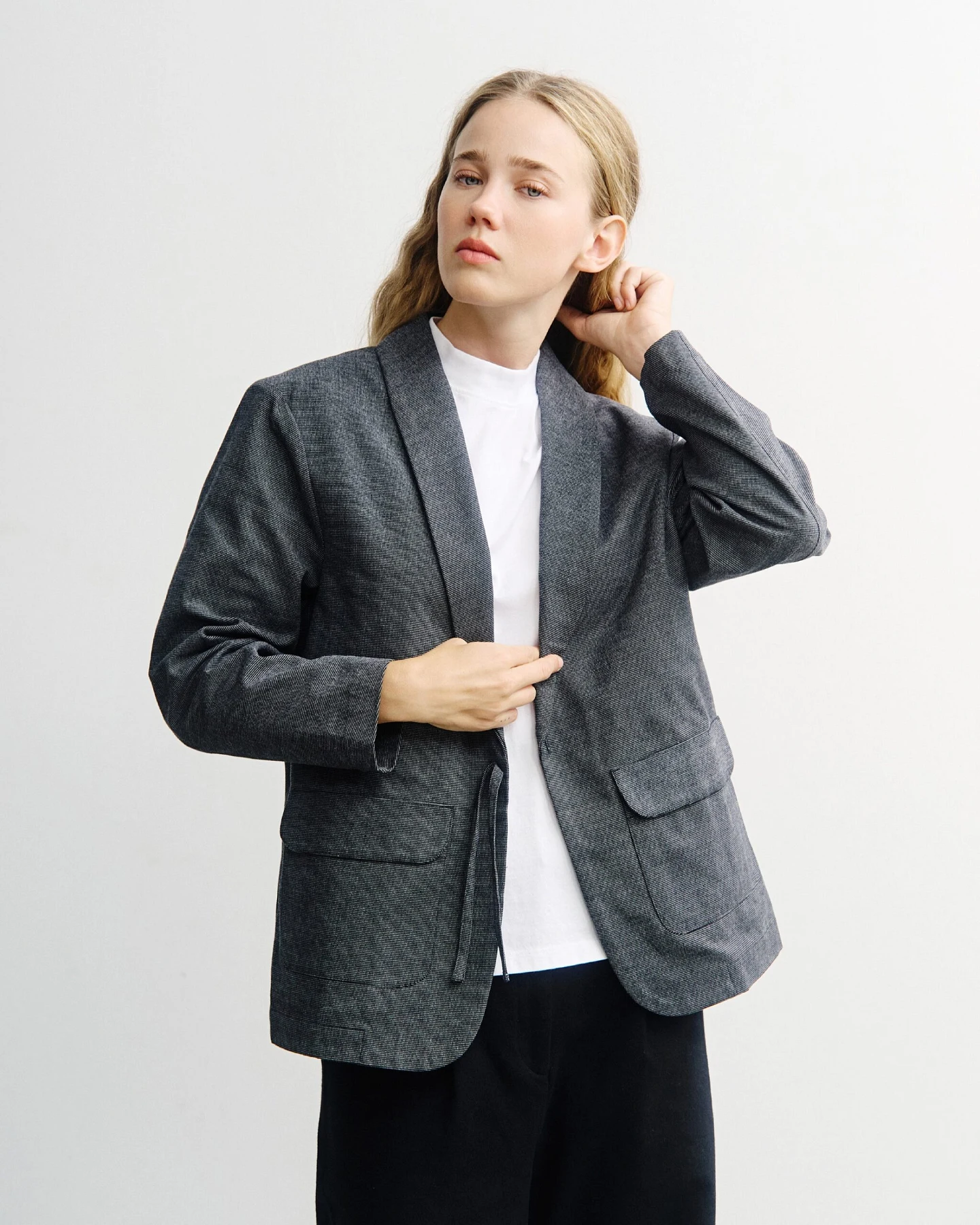 Rotholz Damen vegan Kimono-Blazer Grau Meliert – Ansicht 2
