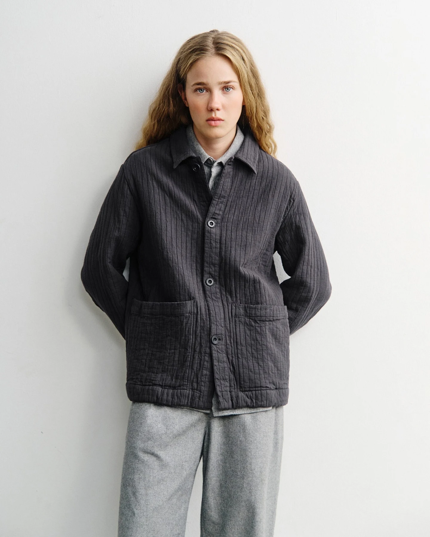 Rotholz Damen vegan Arbeitsjacke, Gerippt Anthrazit – Ansicht 2