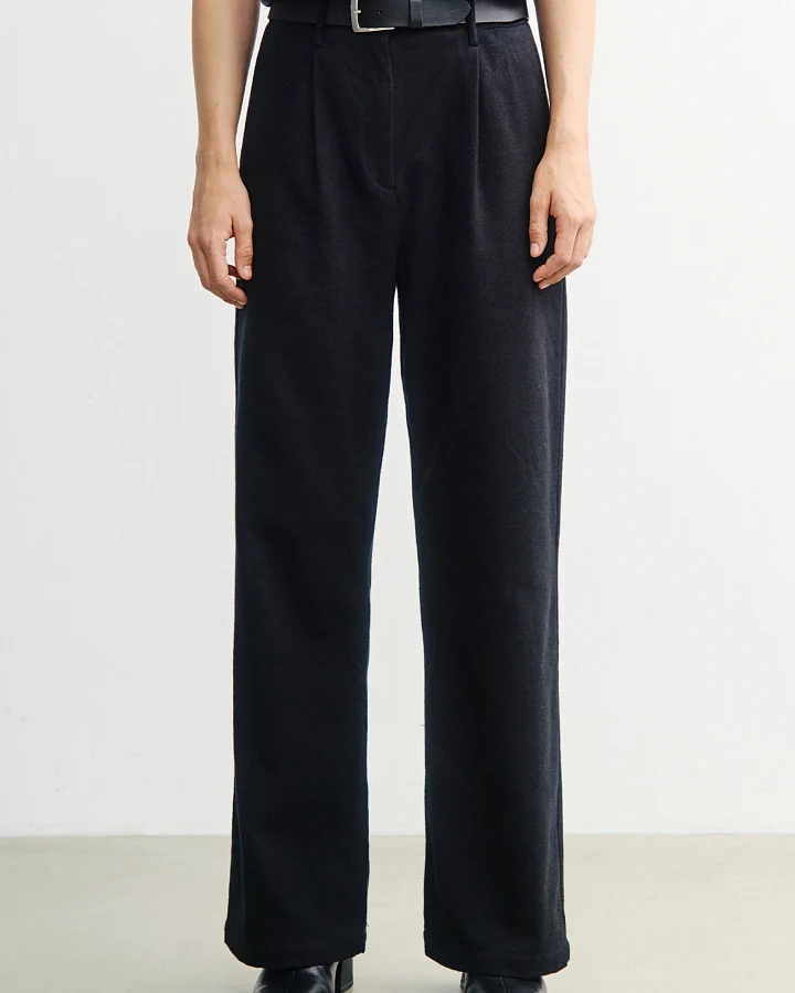 Rotholz Damen vegan Hose Mit Hoher Taille Aus Flanell Schwarz