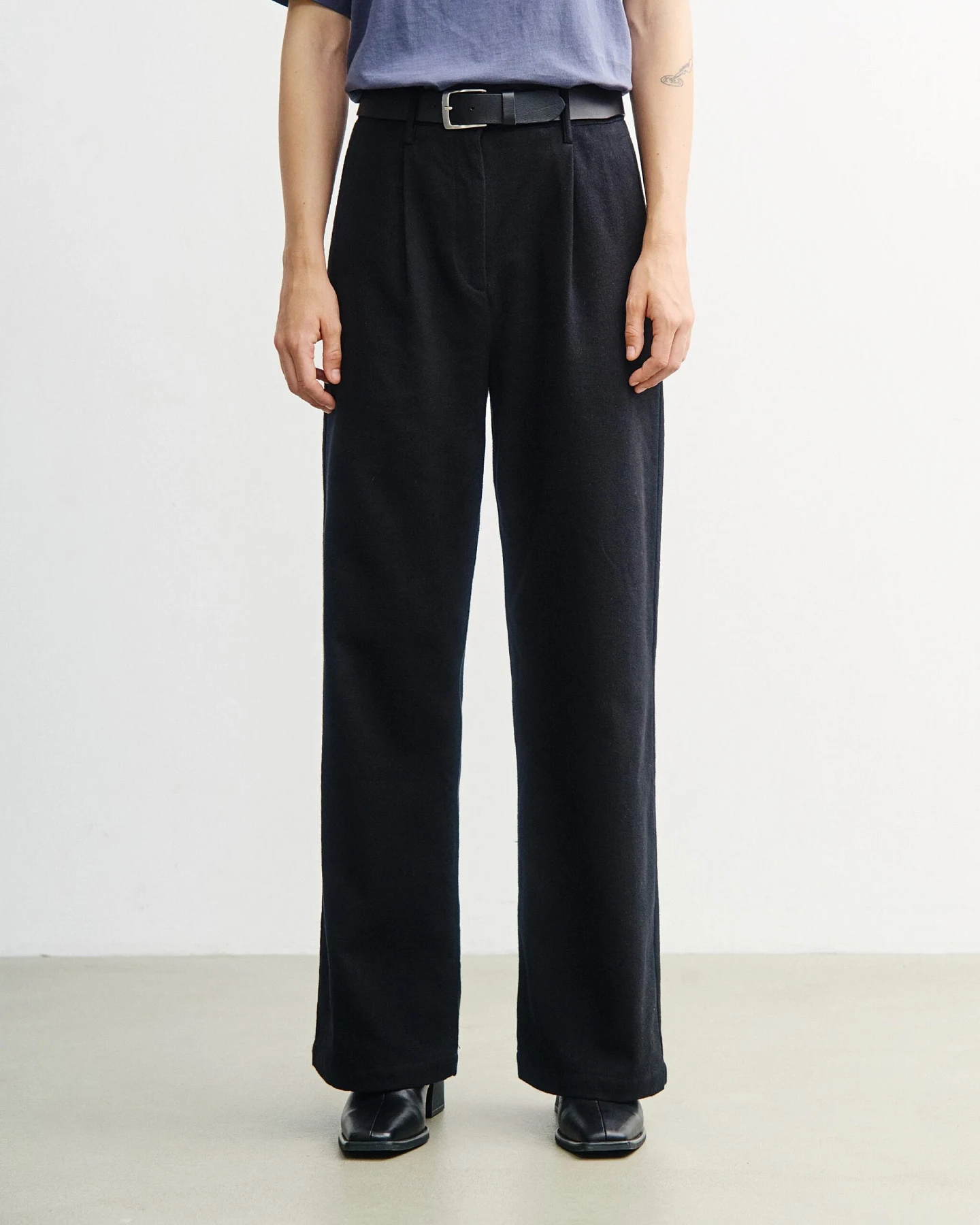Rotholz Damen vegan Hose Mit Hoher Taille Aus Flanell Schwarz – Ansicht 2