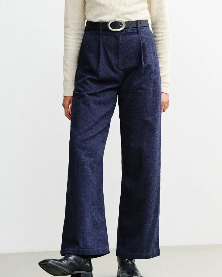 Rotholz Damen vegan Hose Mit Hoher Taille Aus Flanell Dunkelblau