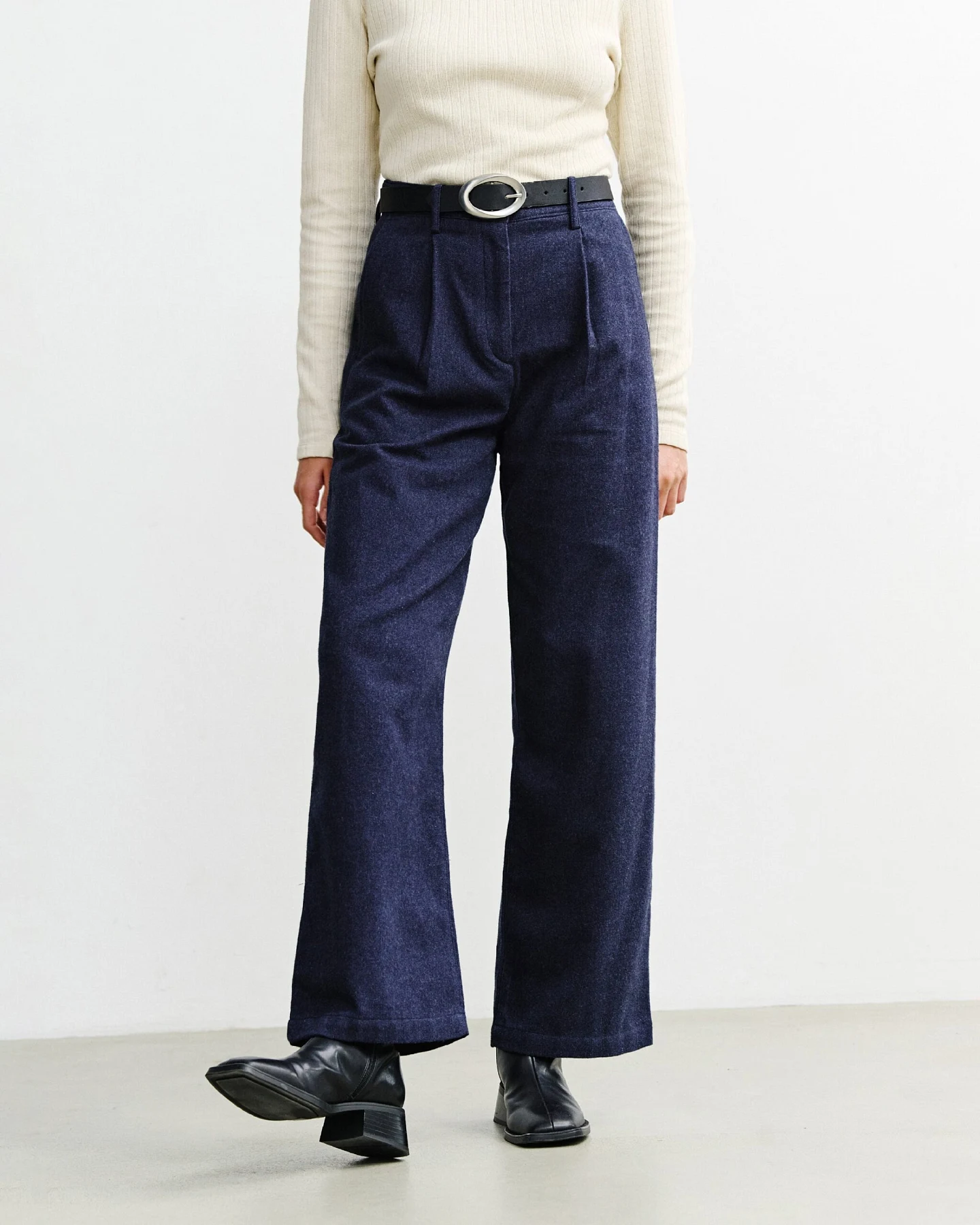 Rotholz Damen vegan Hose Mit Hoher Taille Aus Flanell Dunkelblau – Ansicht 2