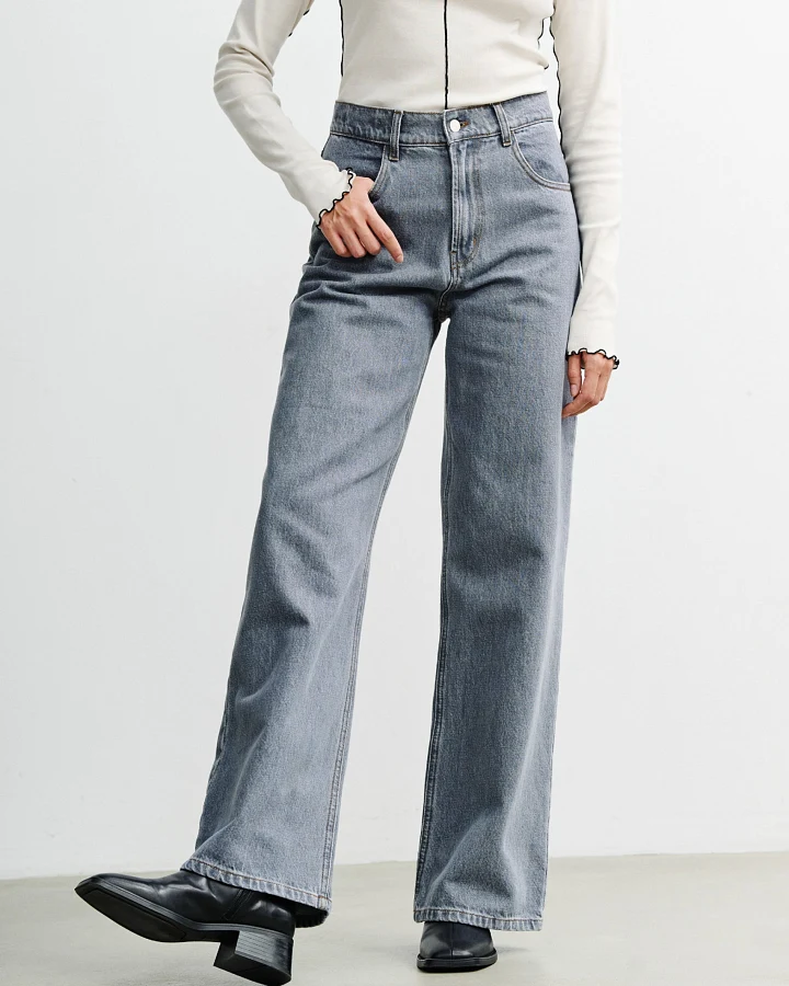 Rotholz Damen vegan Jeans Mit Ausgestelltem Bein, Grau