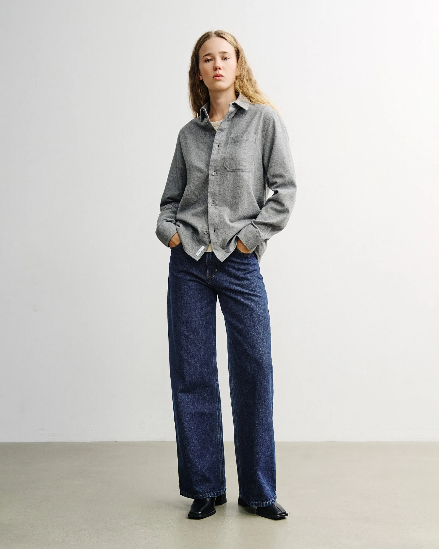Rotholz Damen vegan Flanellhemd Hellgrau – Ansicht 2