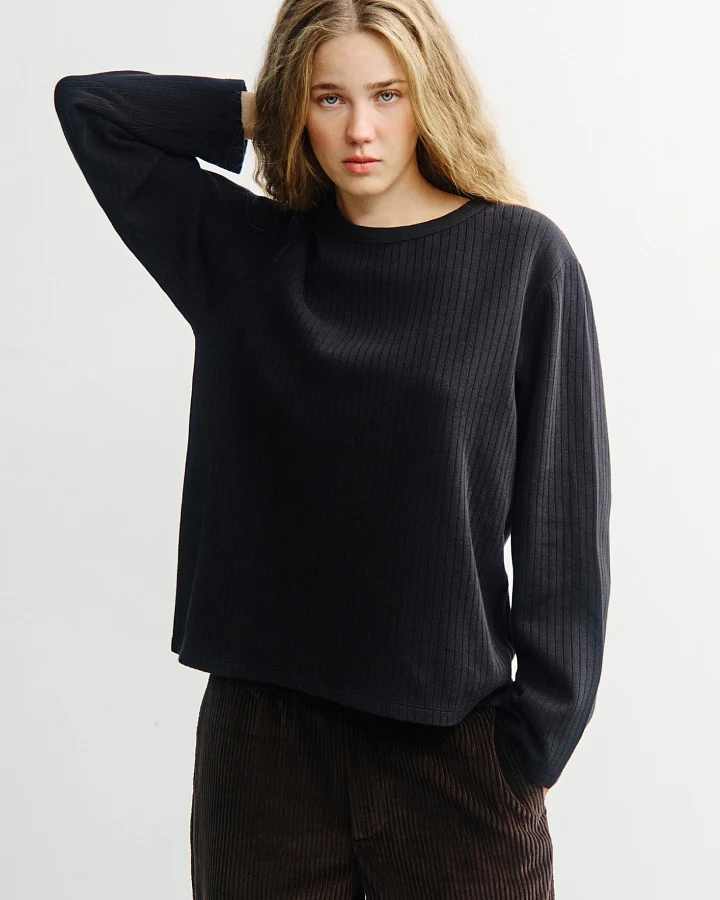 Rotholz Damen vegan Schwarzes Oversize-Langarmshirt