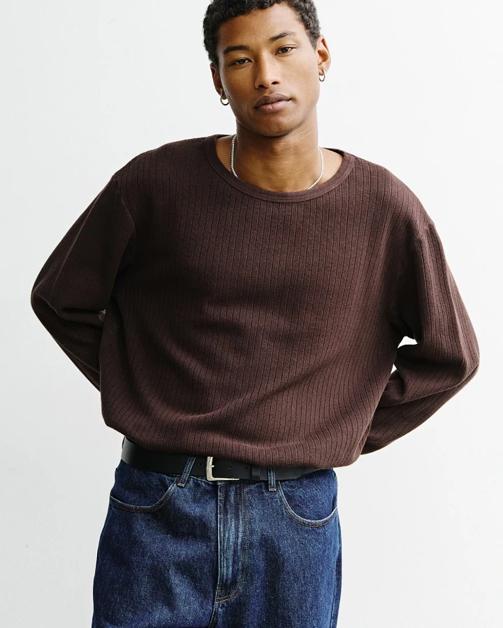 Rotholz Herren vegan Langarm Shirt Oversize Braun