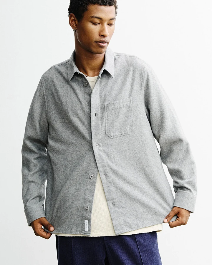 Rotholz Herren vegan Flanellhemd Hellgrau
