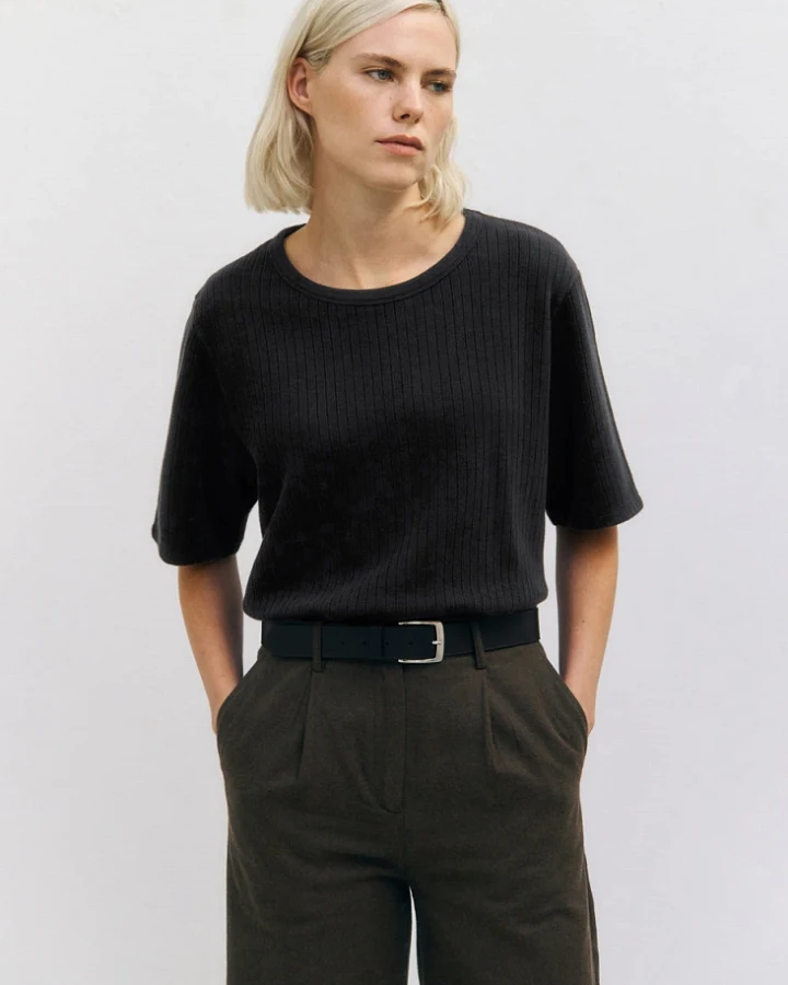 Rotholz Damen vegan T-Shirt Gerippt Schwarz
