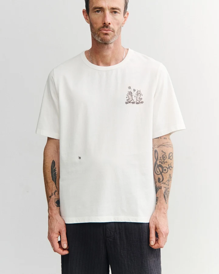 Rotholz Herren vegan T-Shirt Caterpillar Weiß