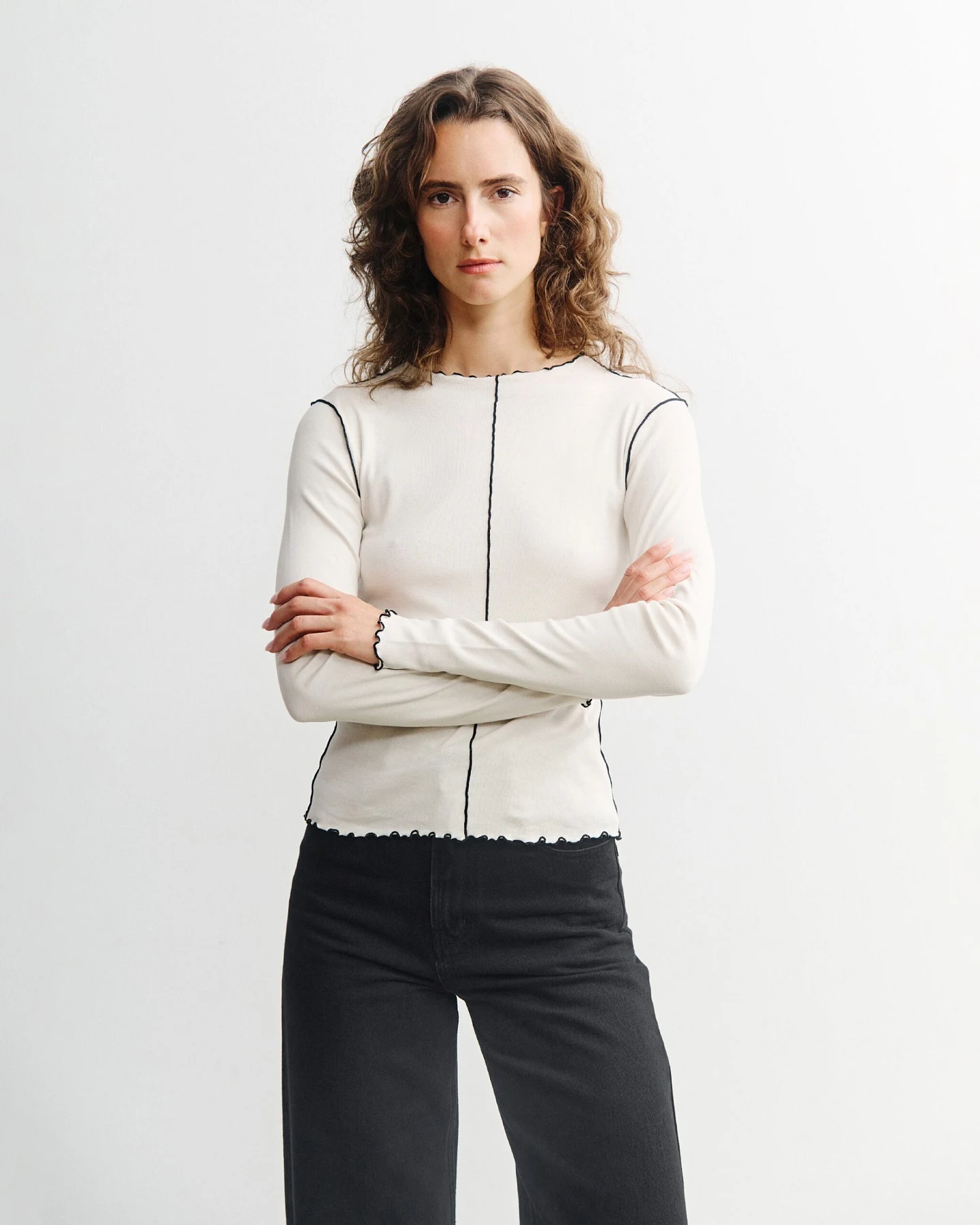 Rotholz Damen vegan Weißes Langarmshirt Mit Biesen – Ansicht 2