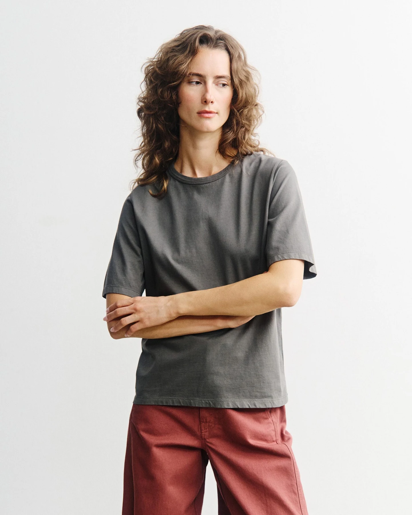 Rotholz Damen vegan T-Shirt Aus Piqué Grau – Ansicht 2