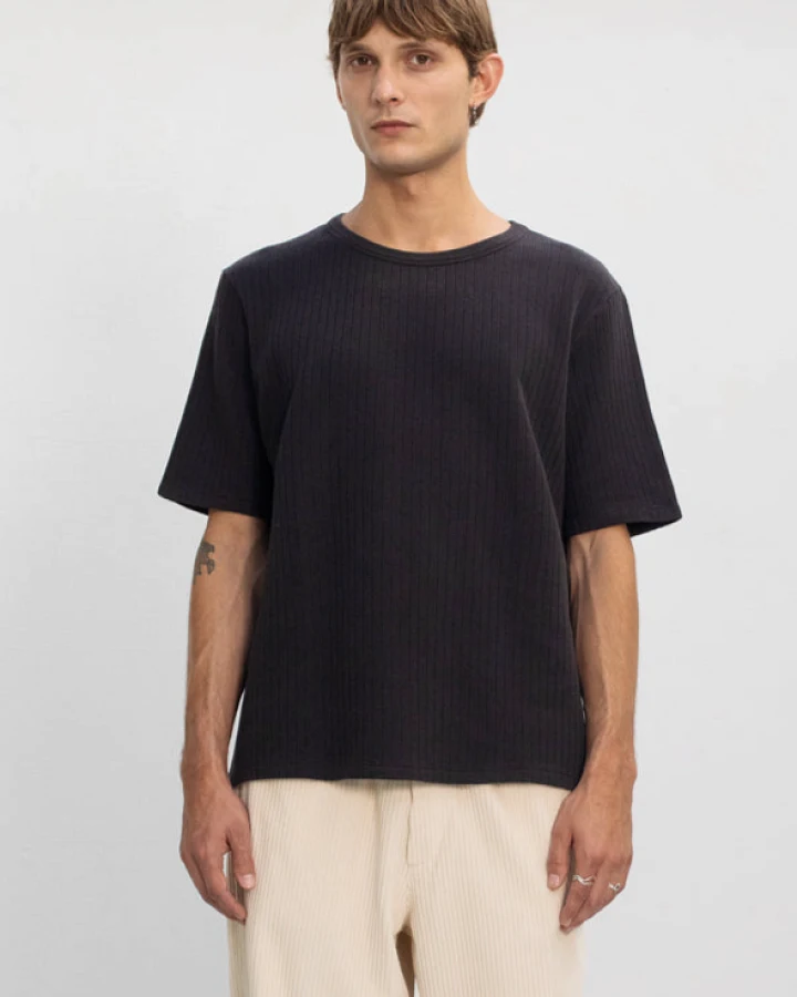 Rotholz Herren vegan T-Shirt Gerippt Schwarz